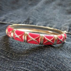 Bright Hot Pink and Silver Tone Clamp Bracelet